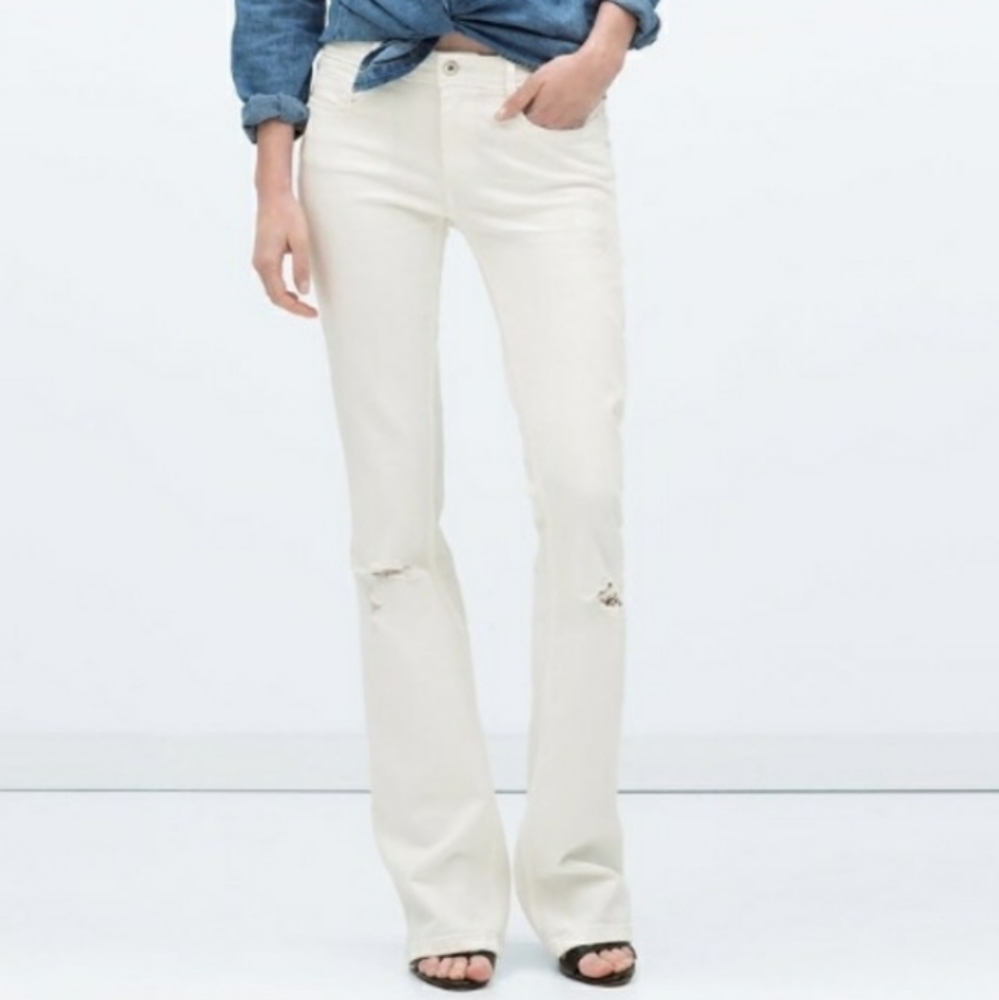 Zara White Distressed Skinny Flare Jean Size 4